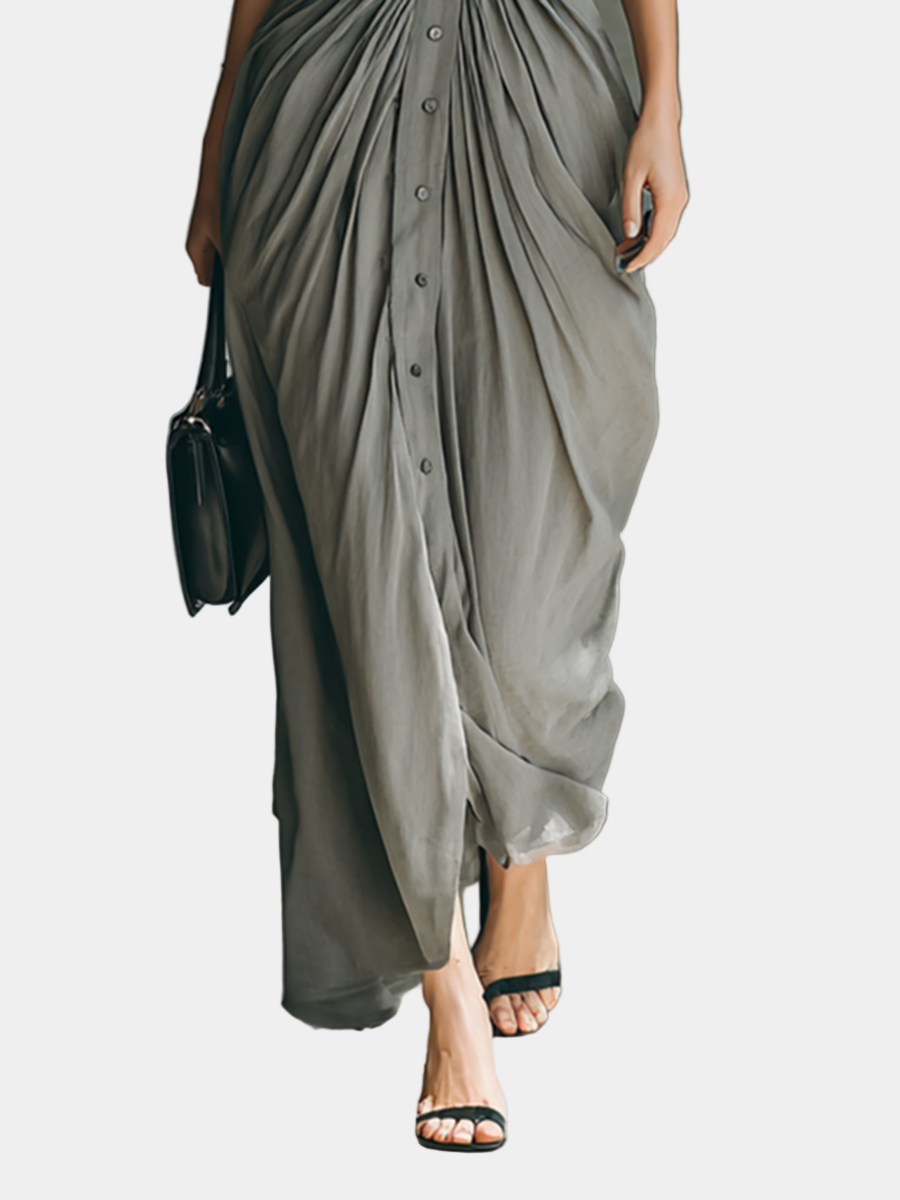 Vida - Vestido largo plisado con cinturón