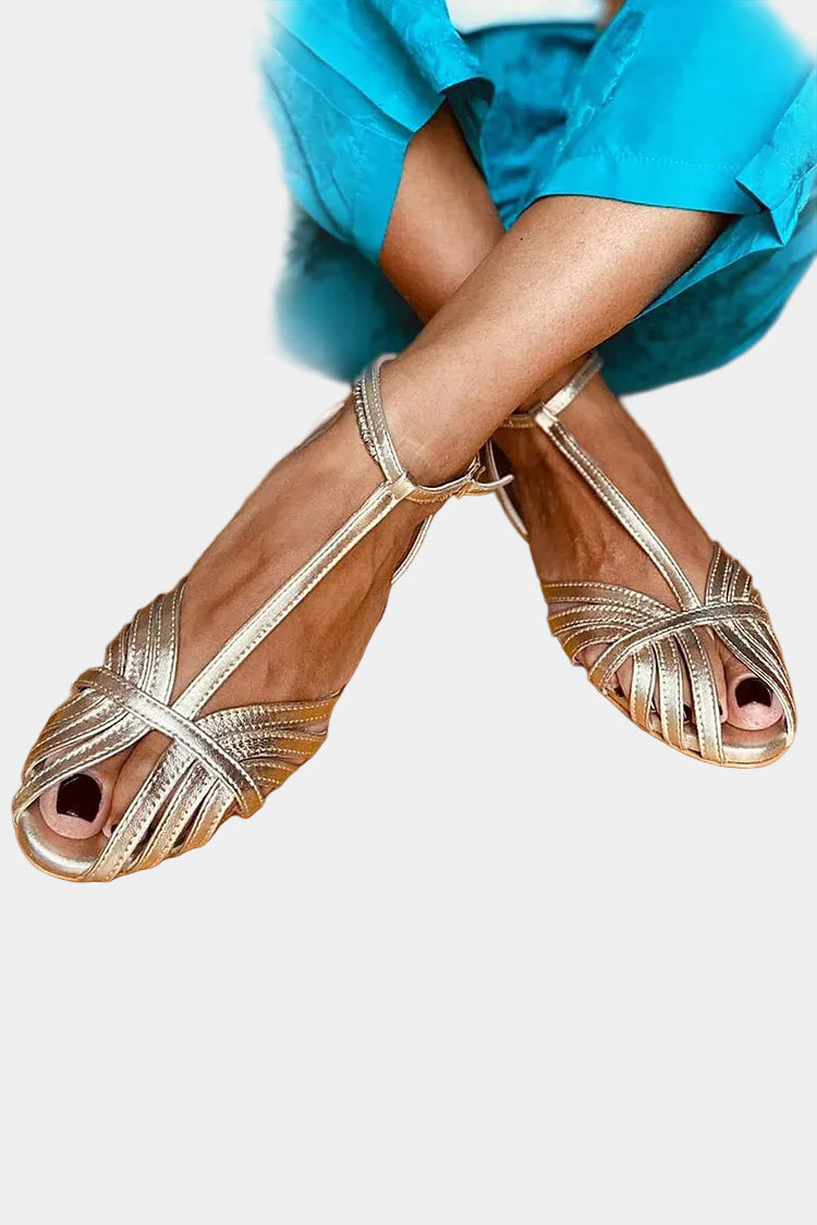 Elena - Sandalias doradas con tiras y diseño cruzado