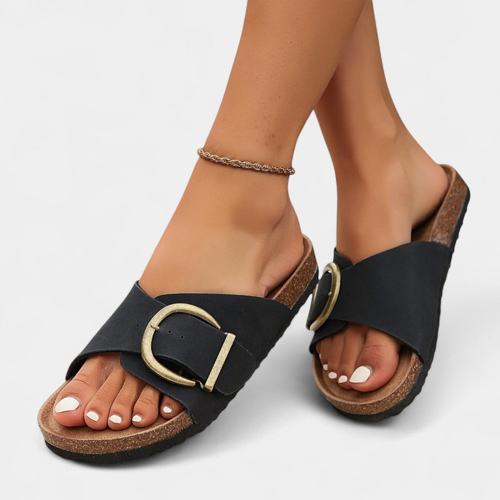 Lukía - Elegantes sandalias de verano de corcho con hebillas