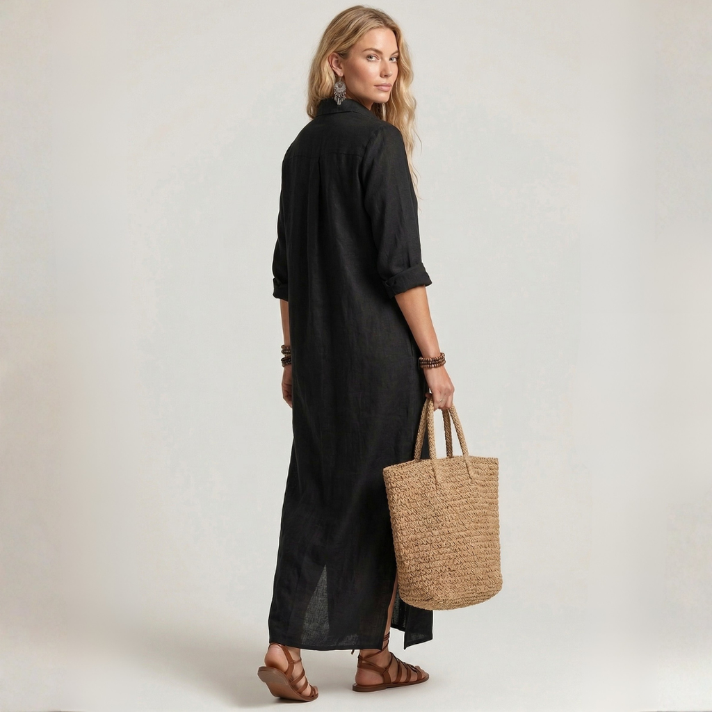 Afrodite - Vestido largo negro con botones