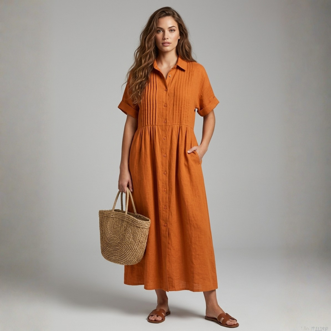 Electra - Vestido camisero de algodón desenfadado