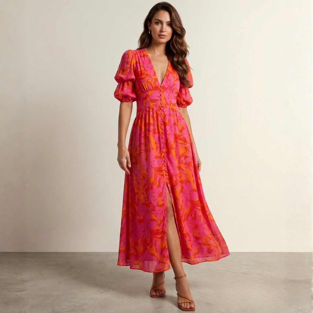 Elena - Vestido maxi con escote profundo.