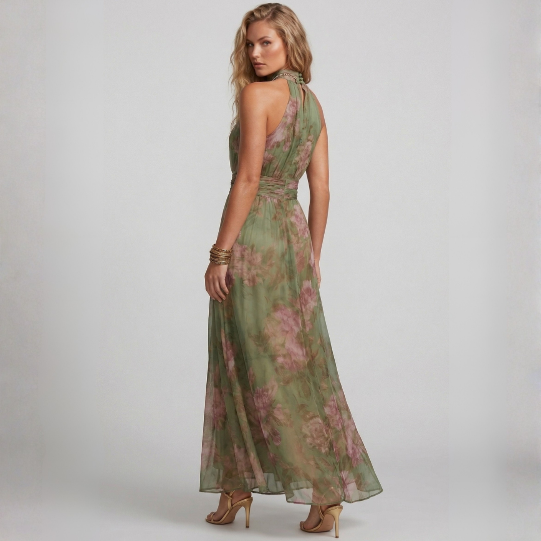 Theia - Vestido maxi floral verde