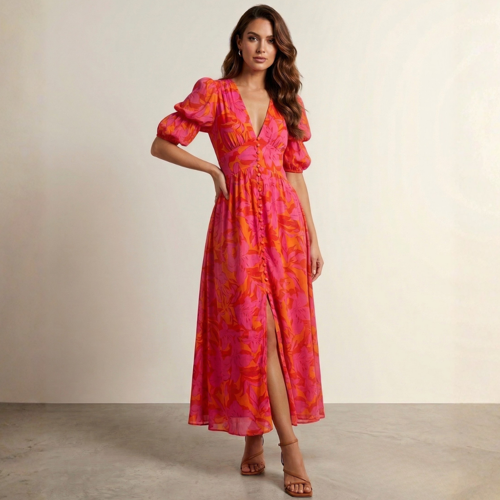 Elena - Vestido maxi con escote profundo.
