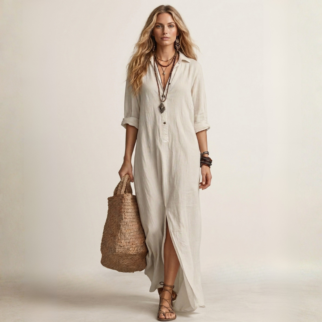 Afrodite - Vestido largo negro con botones