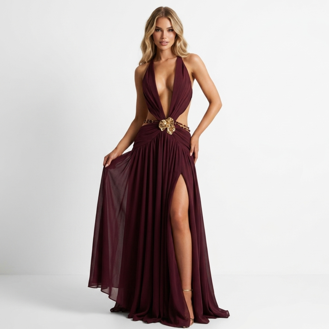 Melina - Maxi Bata con Escote Profundo