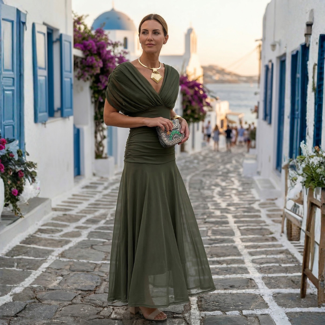 Xenia - Vestido largo elegante con escote en V