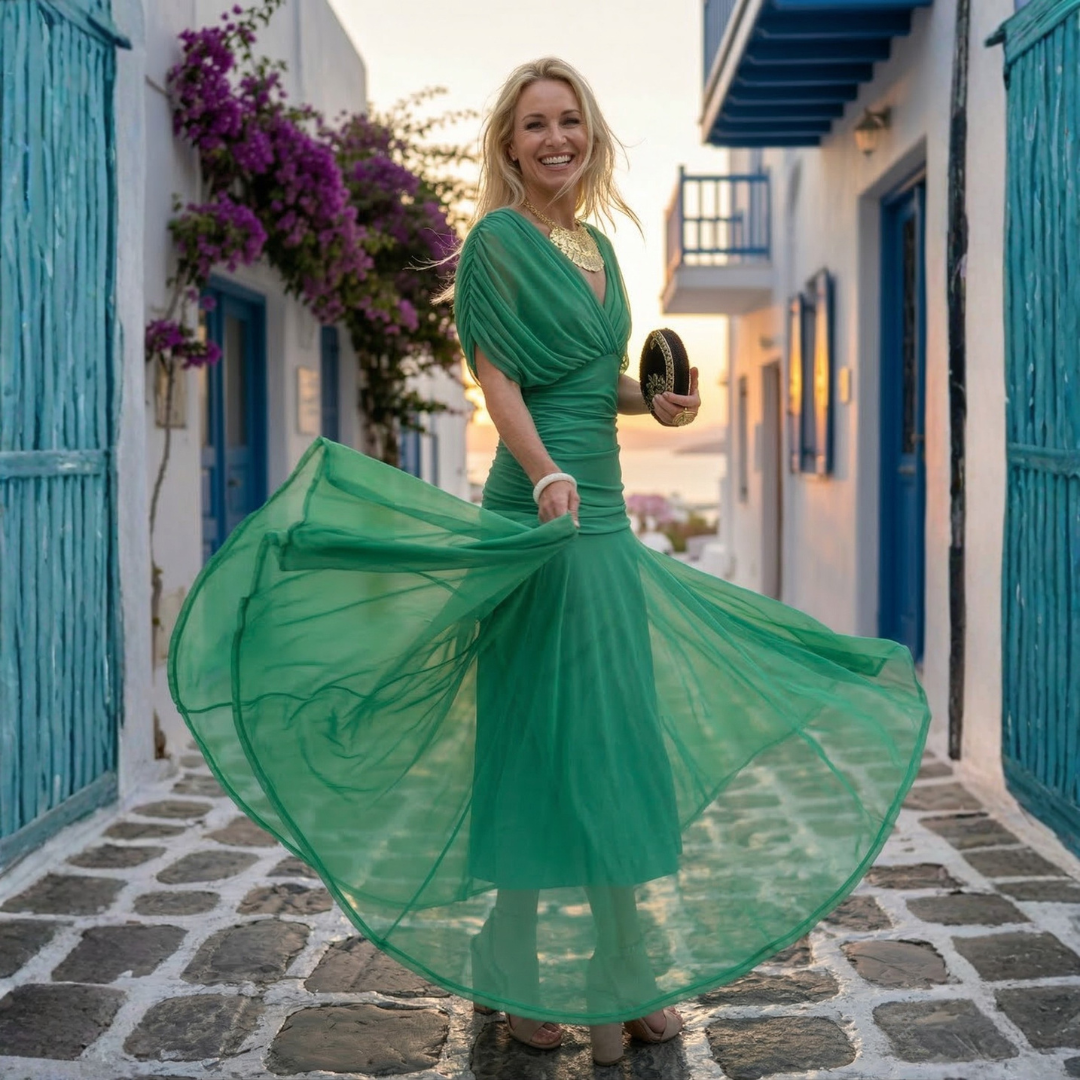 Xenia - Vestido largo elegante con escote en V