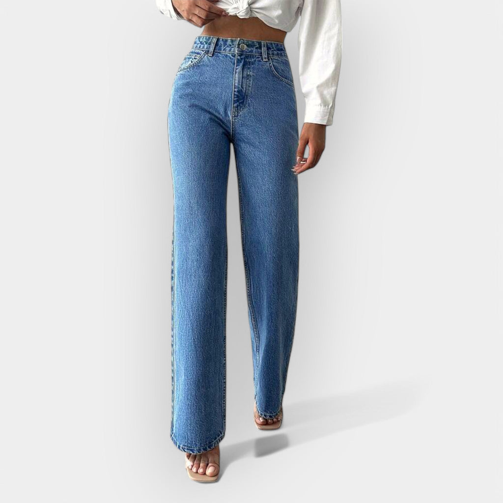 Jeans de Cintura Alta con Corte Amplio