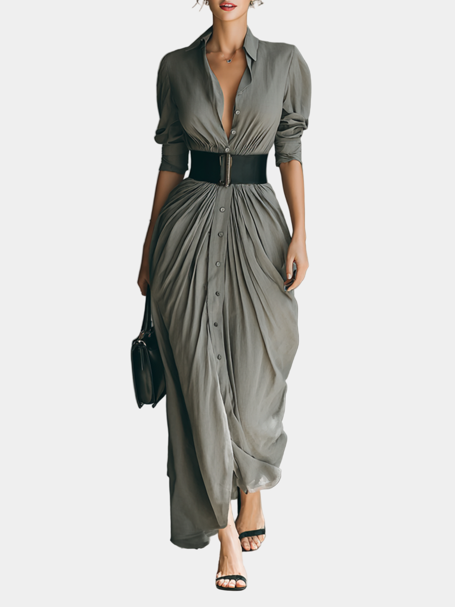Vida - Vestido largo plisado con cinturón
