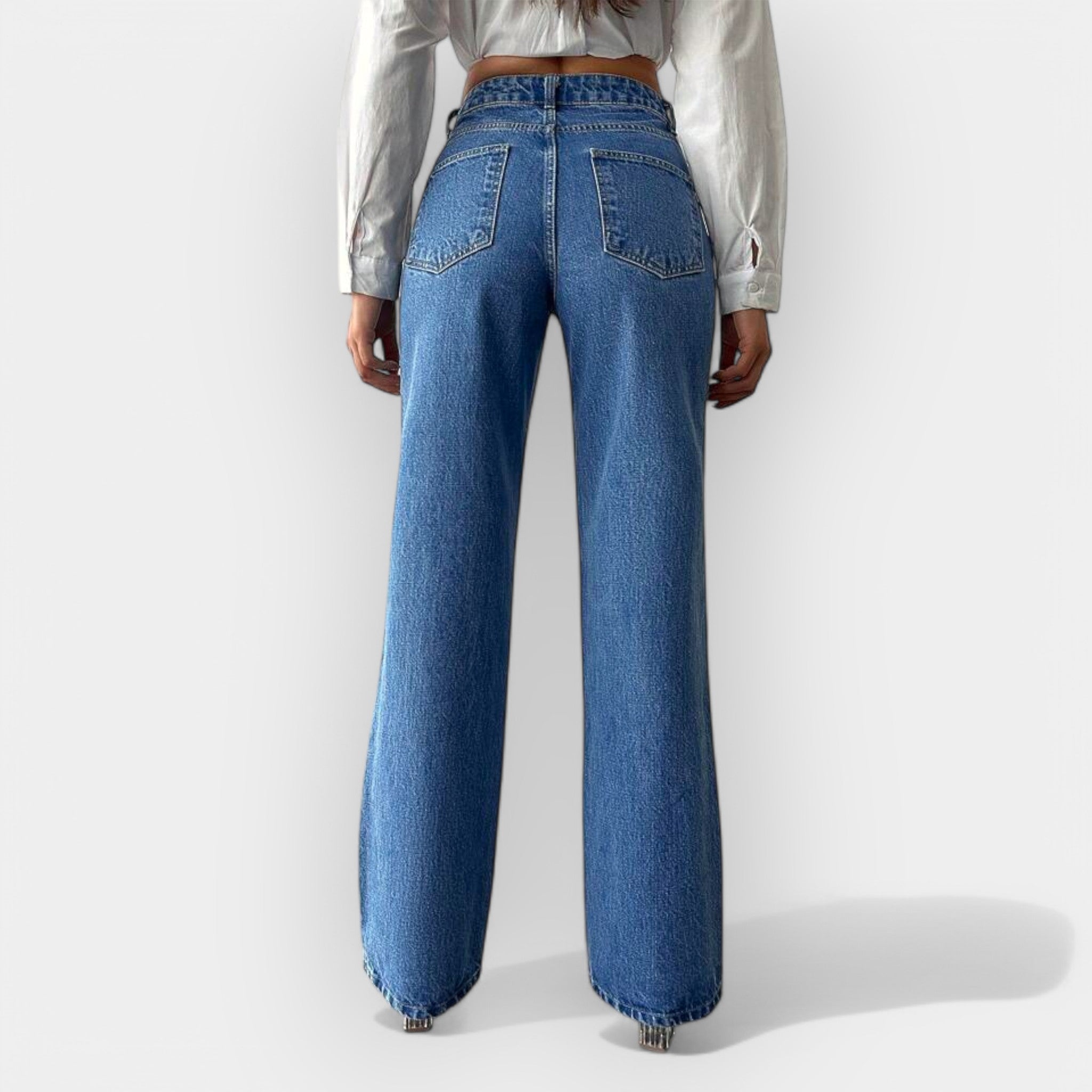 Jeans de Cintura Alta con Corte Amplio