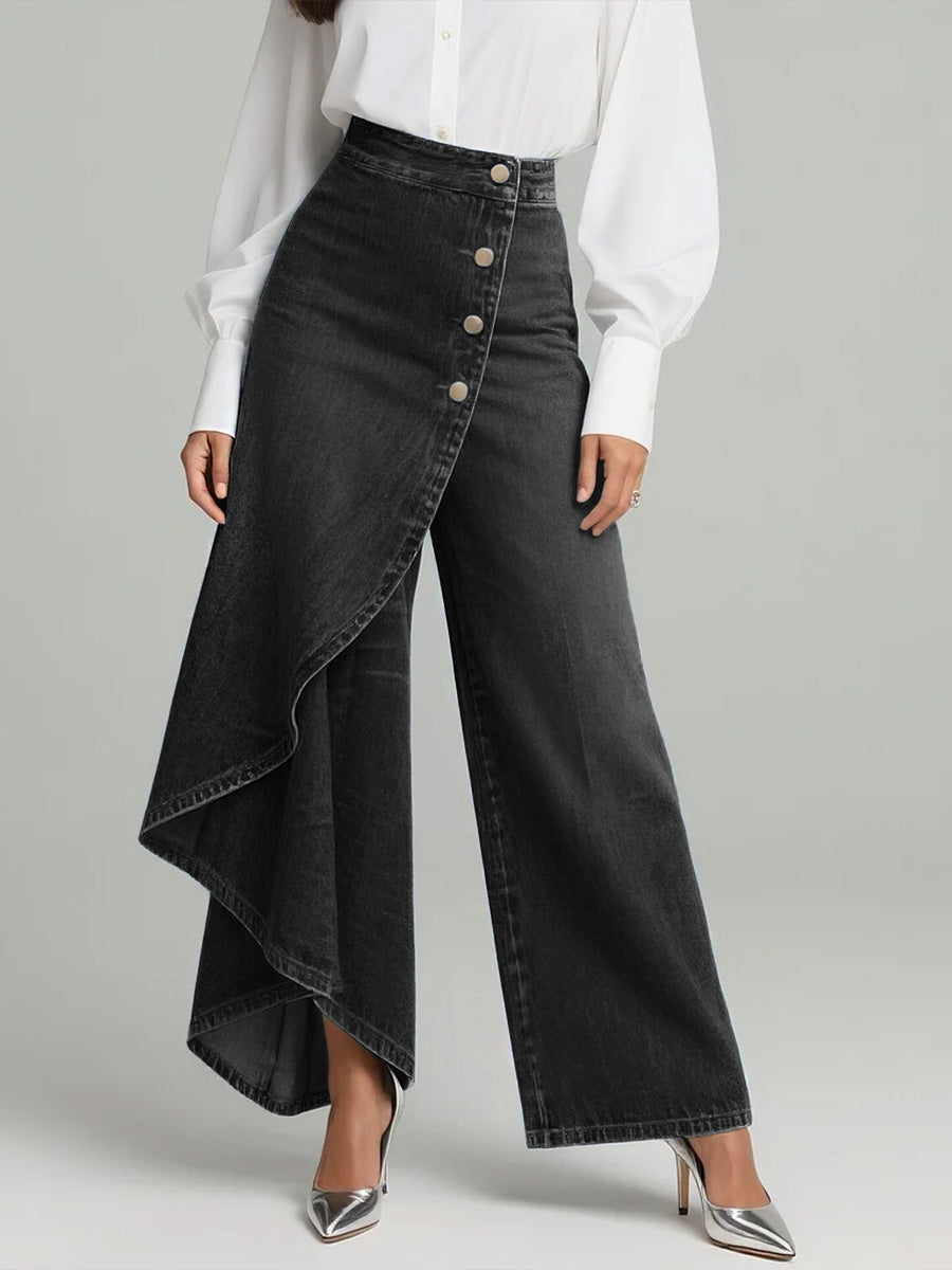 Martina | Jeans de cintura alta y pierna ancha, ajuste relajado en un diseño elegante