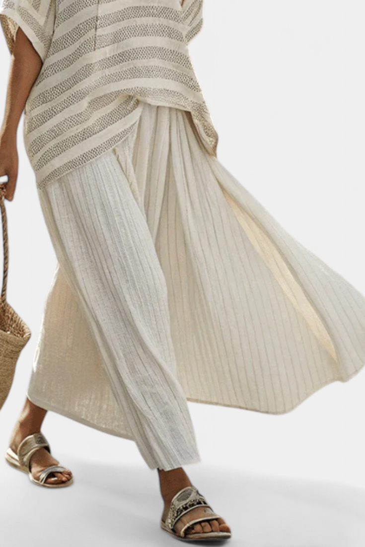 Graziella — Top de rayas de bambú natural y pantalón de lino de corte ancho