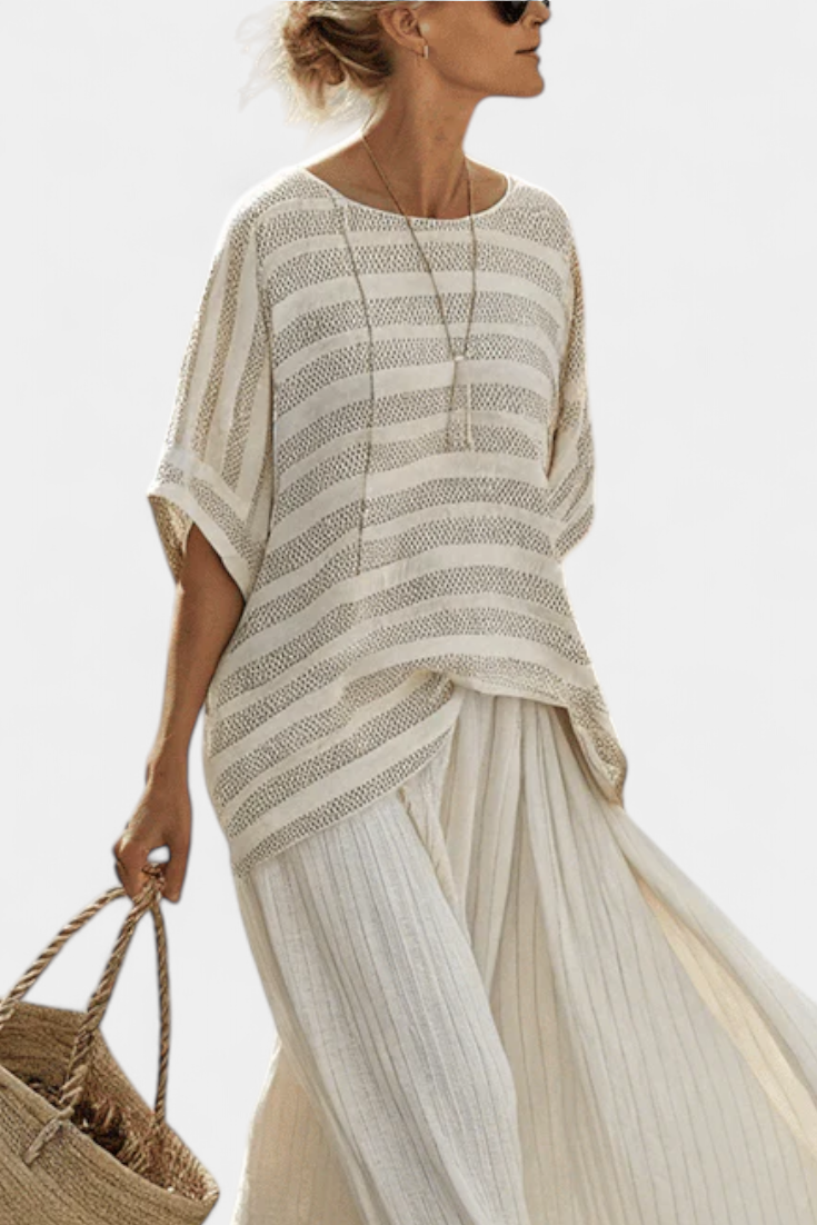 Graziella — Top de rayas de bambú natural y pantalón de lino de corte ancho