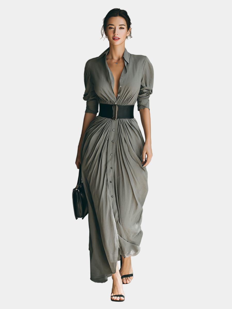 Vida - Vestido largo plisado con cinturón
