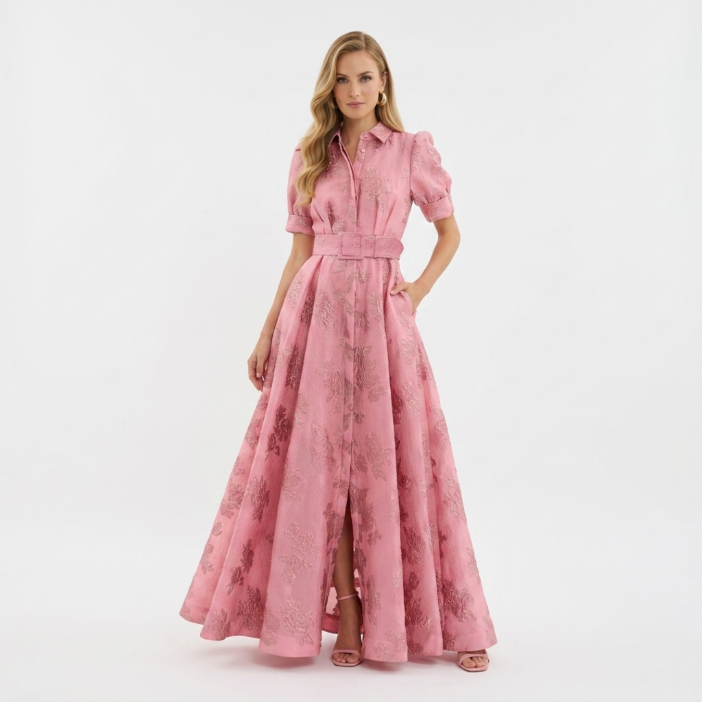 Eliza - Vestido fucsia de manga corta