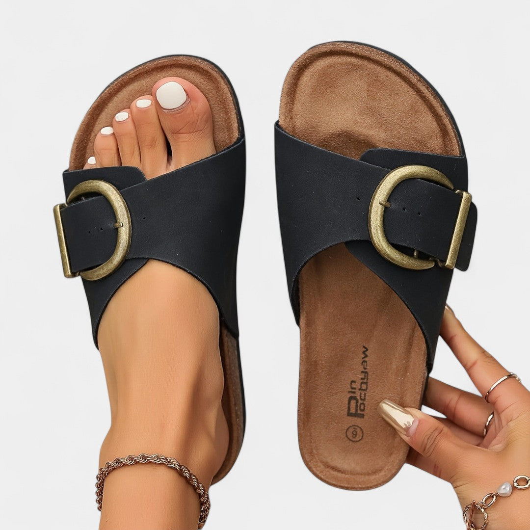 Lukía - Elegantes sandalias de verano de corcho con hebillas
