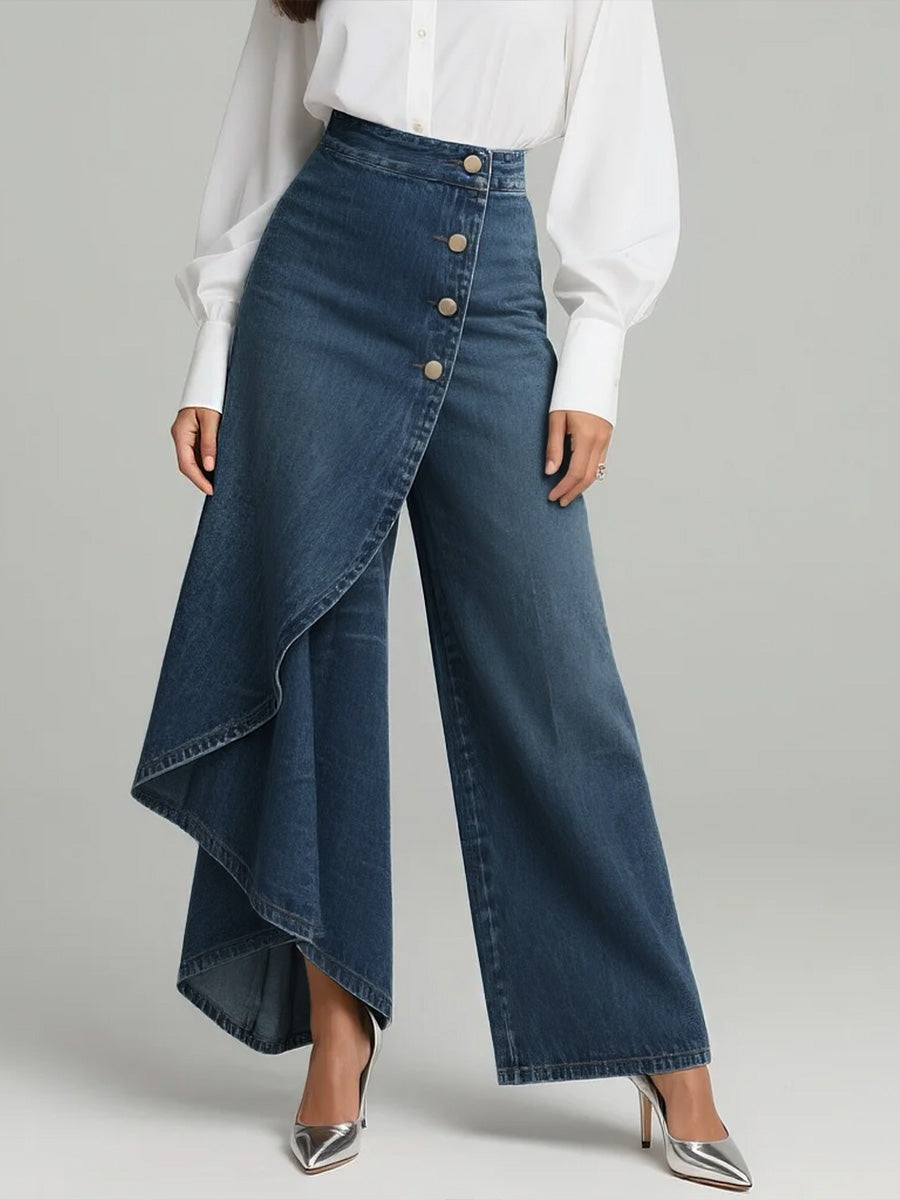 Martina | Jeans de cintura alta y pierna ancha, ajuste relajado en un diseño elegante