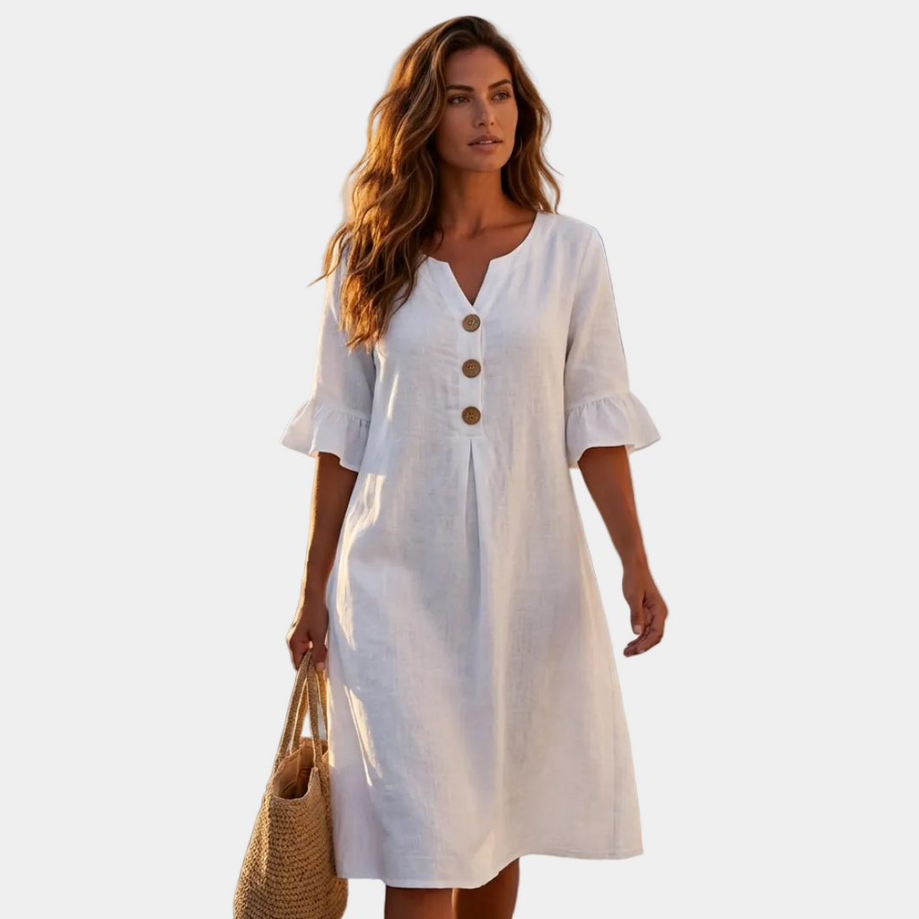 Hellen - Vestido con mangas abullonadas y botones
