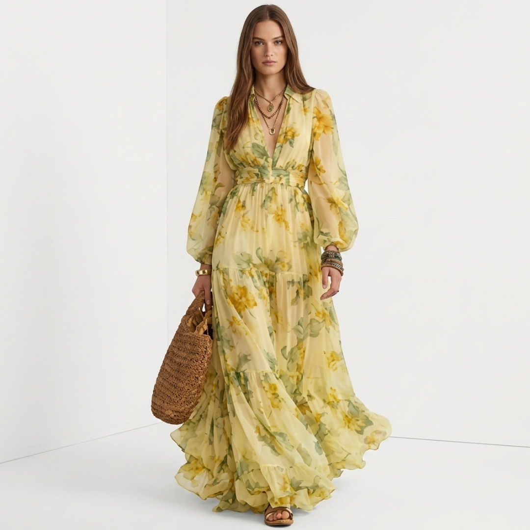 Meg - Vestido con mangas anchas y estampado