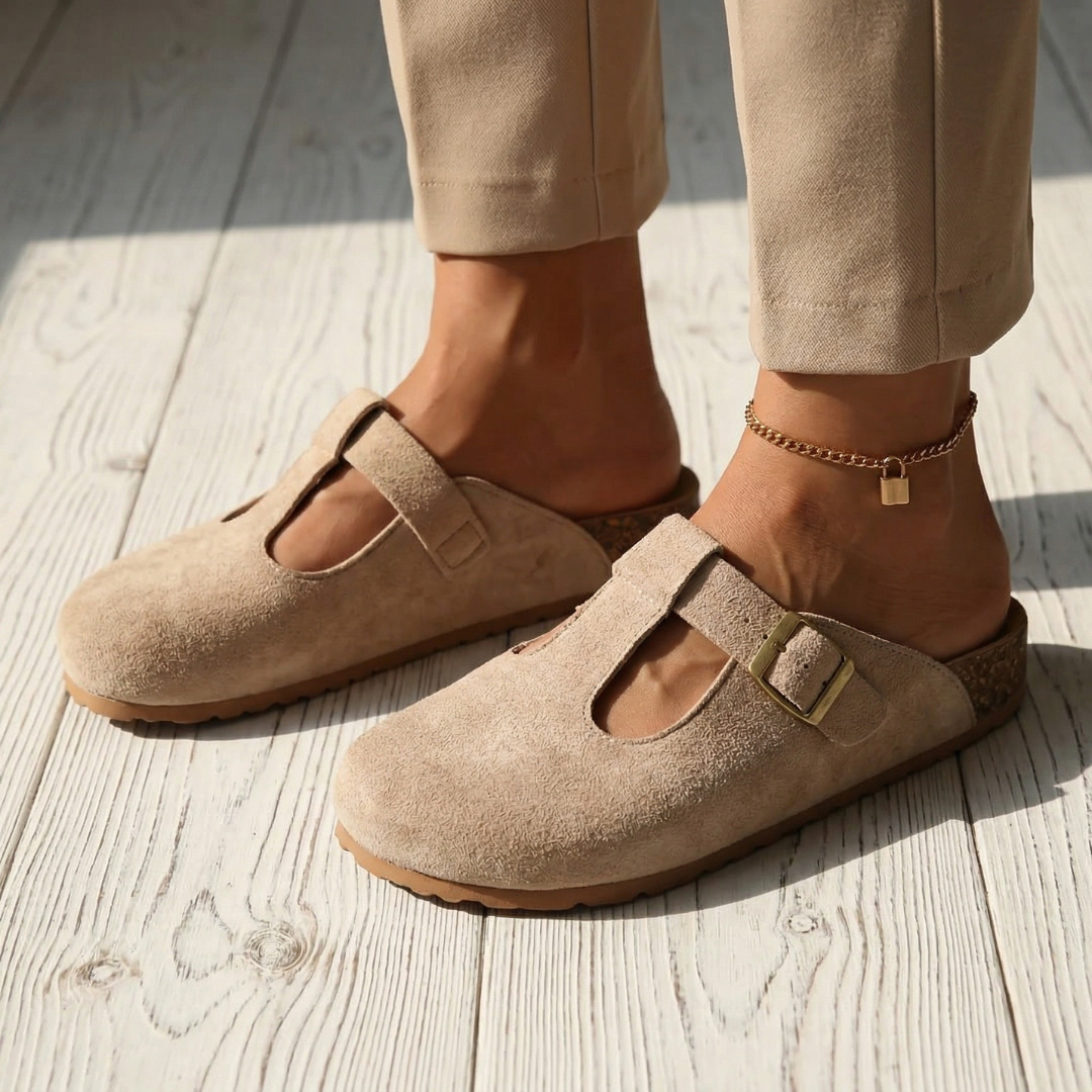 Têmis - Zuecos cómodos con hebilla minimalista