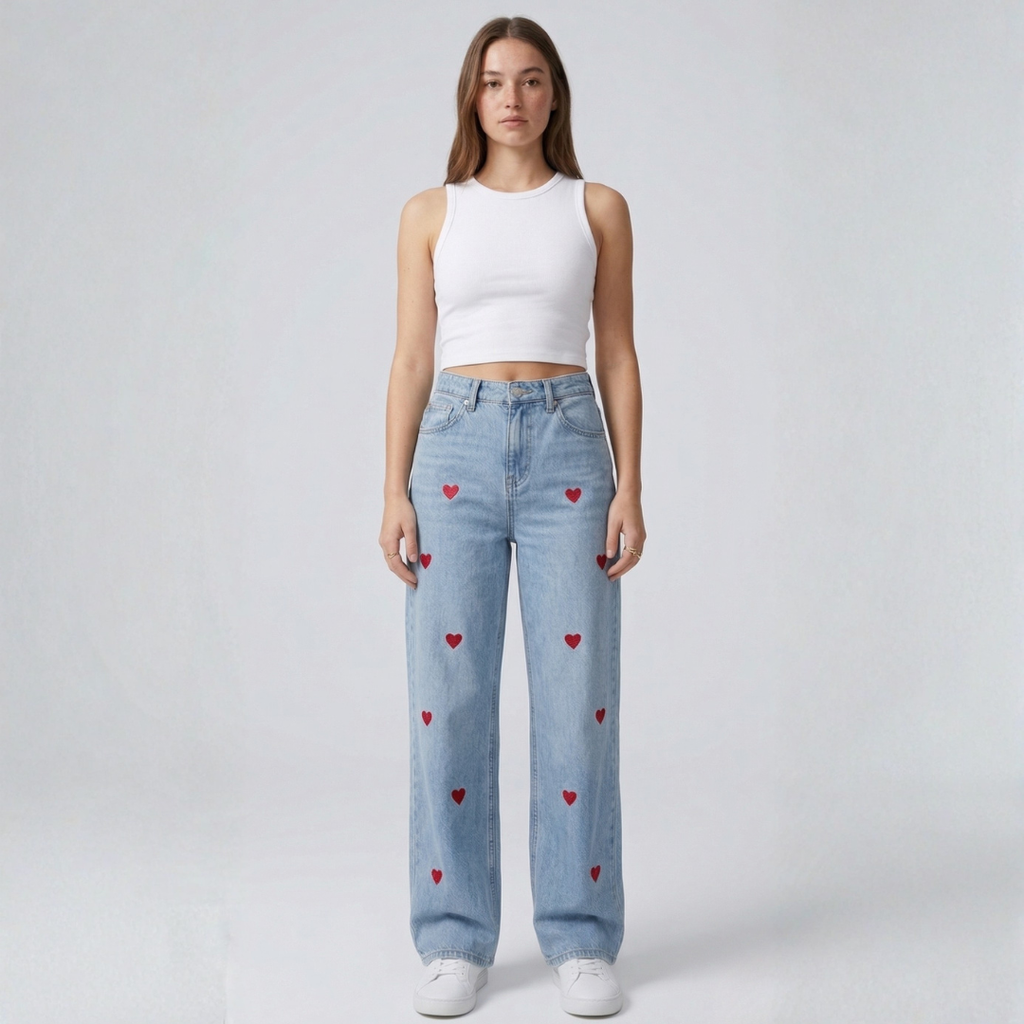 Serena - Pantalón con estampado de corazones