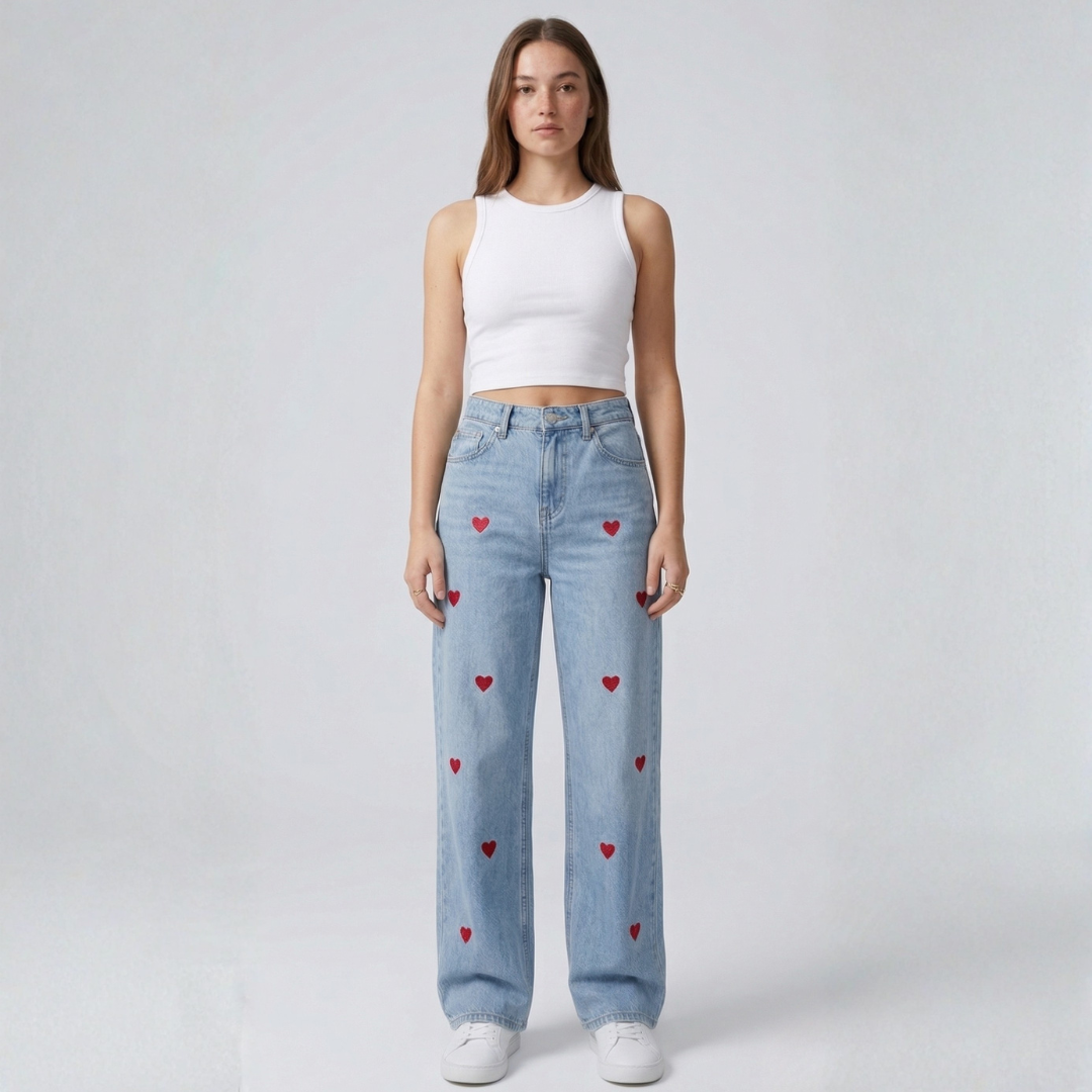 Serena - Pantalón con estampado de corazones