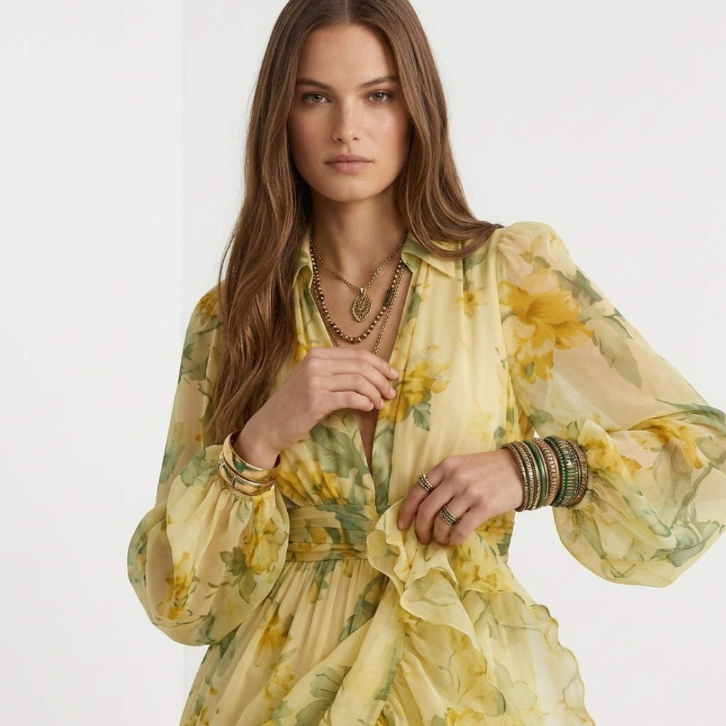Meg - Vestido con mangas anchas y estampado