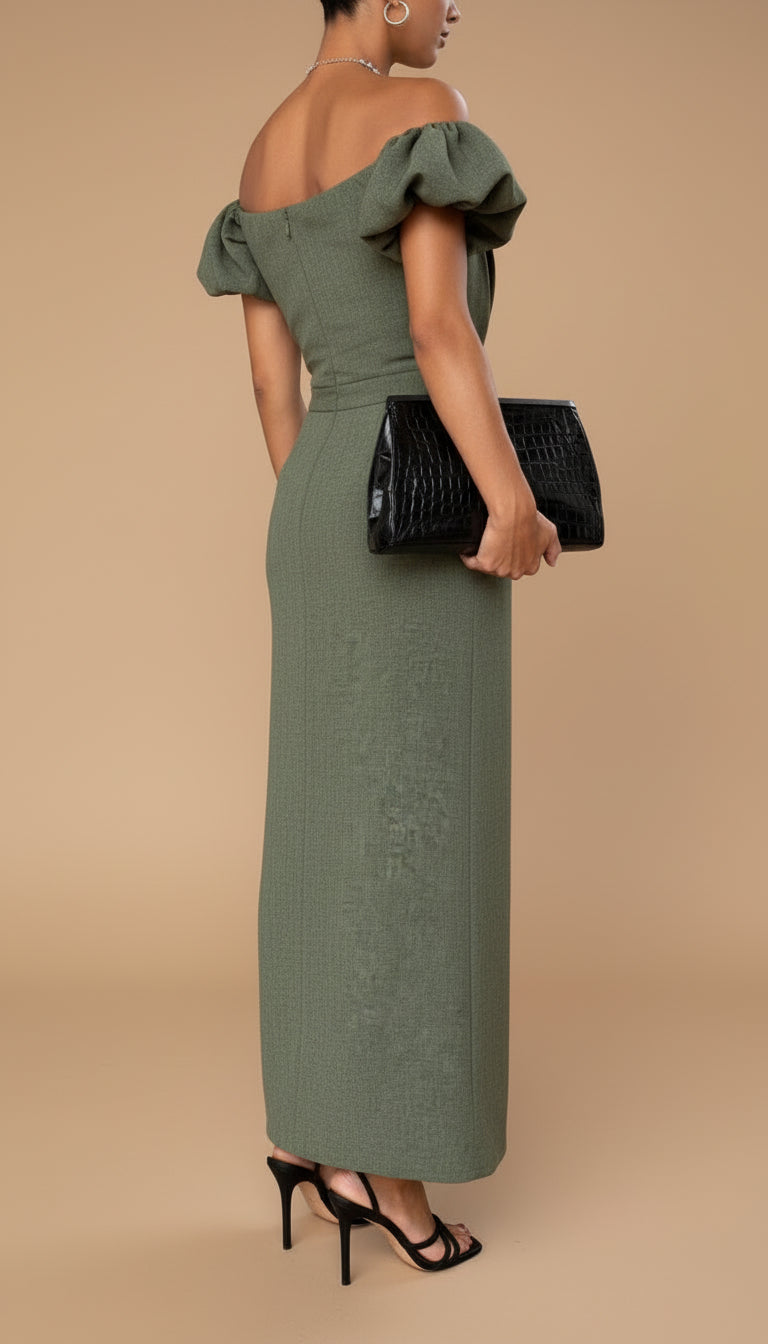 JASMINE | Vestido midi elegante con cintura marcada y estilo nocturno atemporal