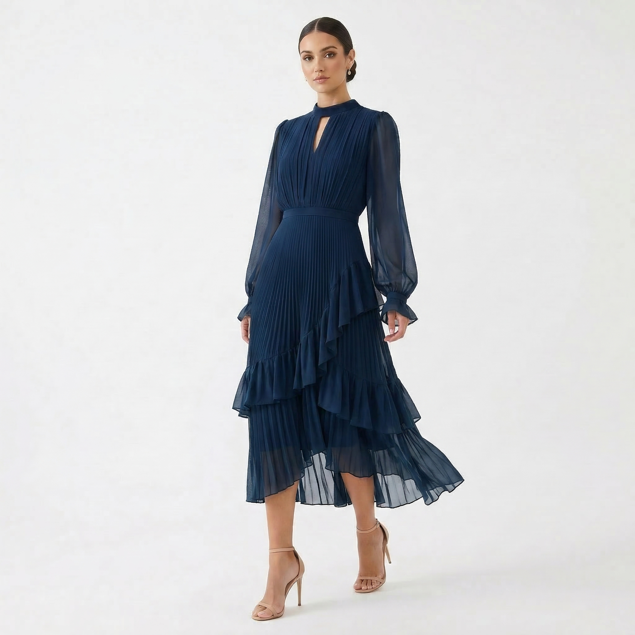 Melanie - Vestido con pliegues y mangas anchas
