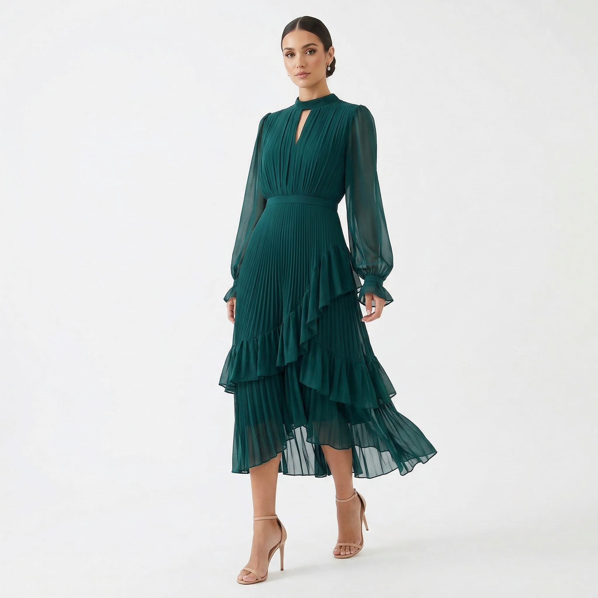 Melanie - Vestido con pliegues y mangas anchas