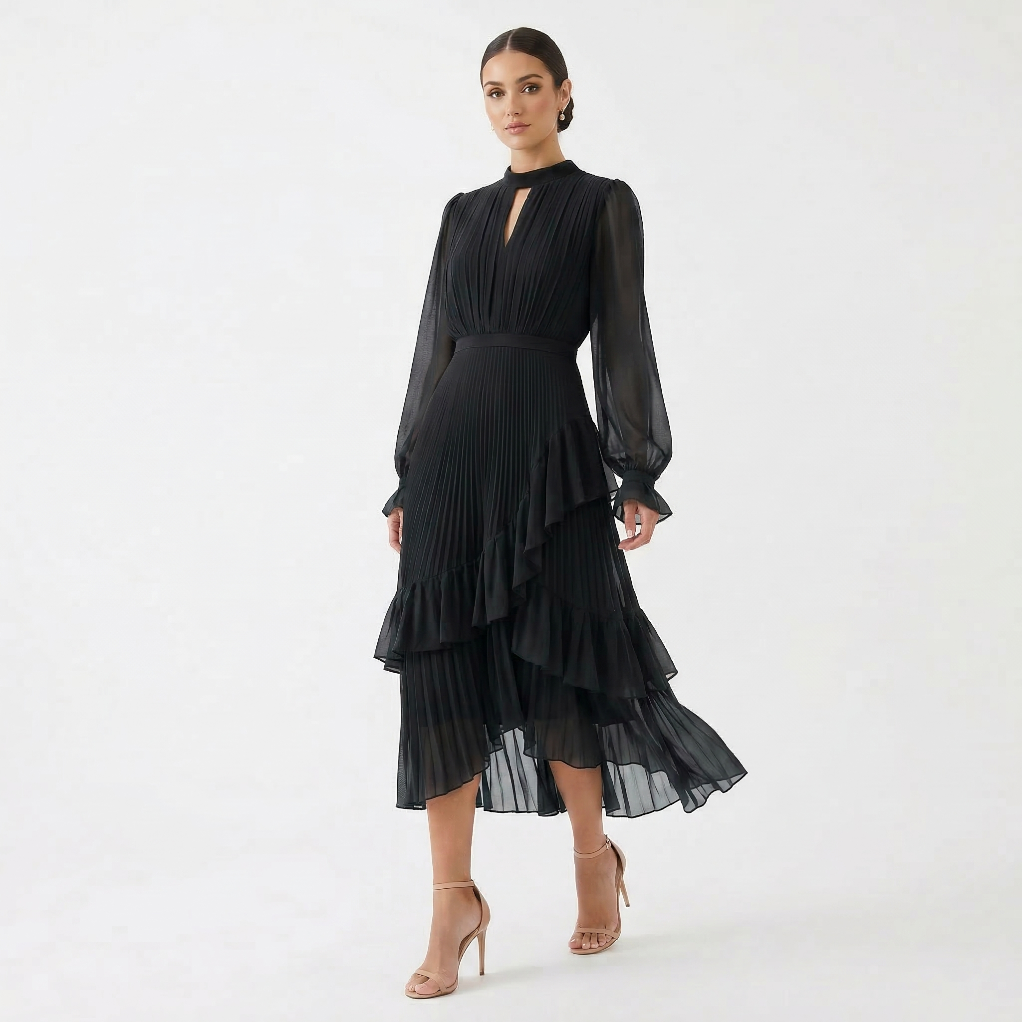 Melanie - Vestido con pliegues y mangas anchas