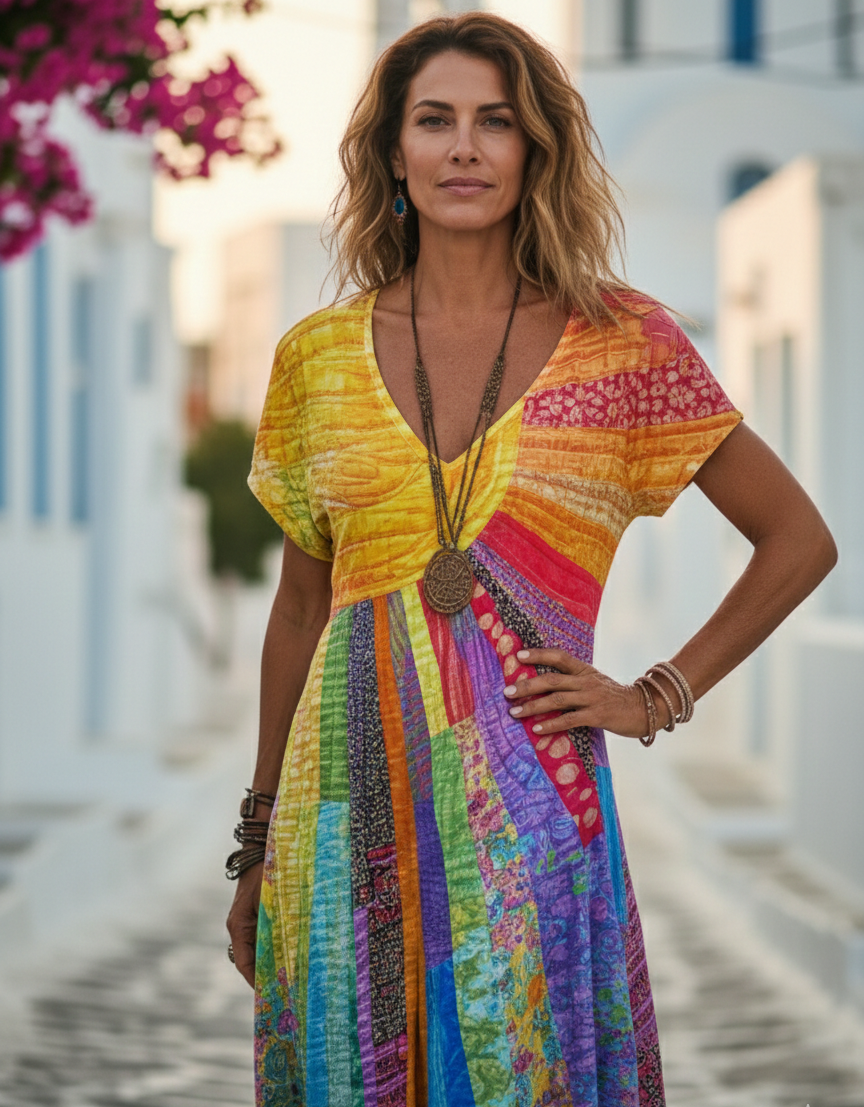 Nefeli - Vestido Bohemio con Diseño de Sol