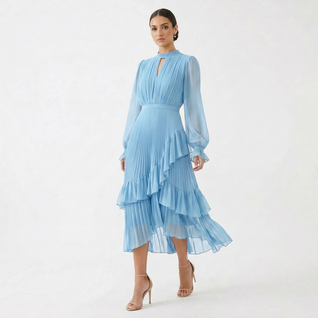 Melanie - Vestido con pliegues y mangas anchas