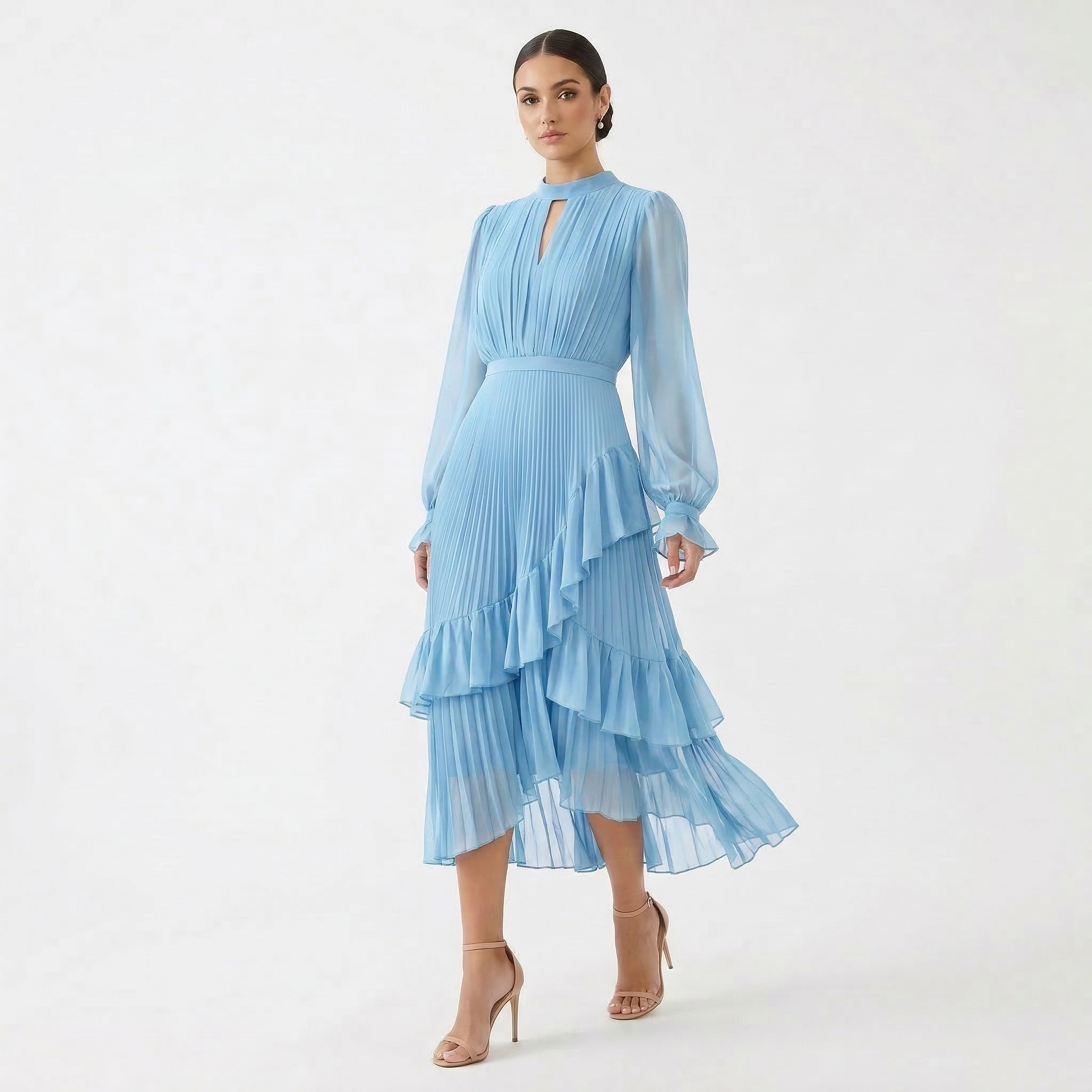 Melanie - Vestido con pliegues y mangas anchas