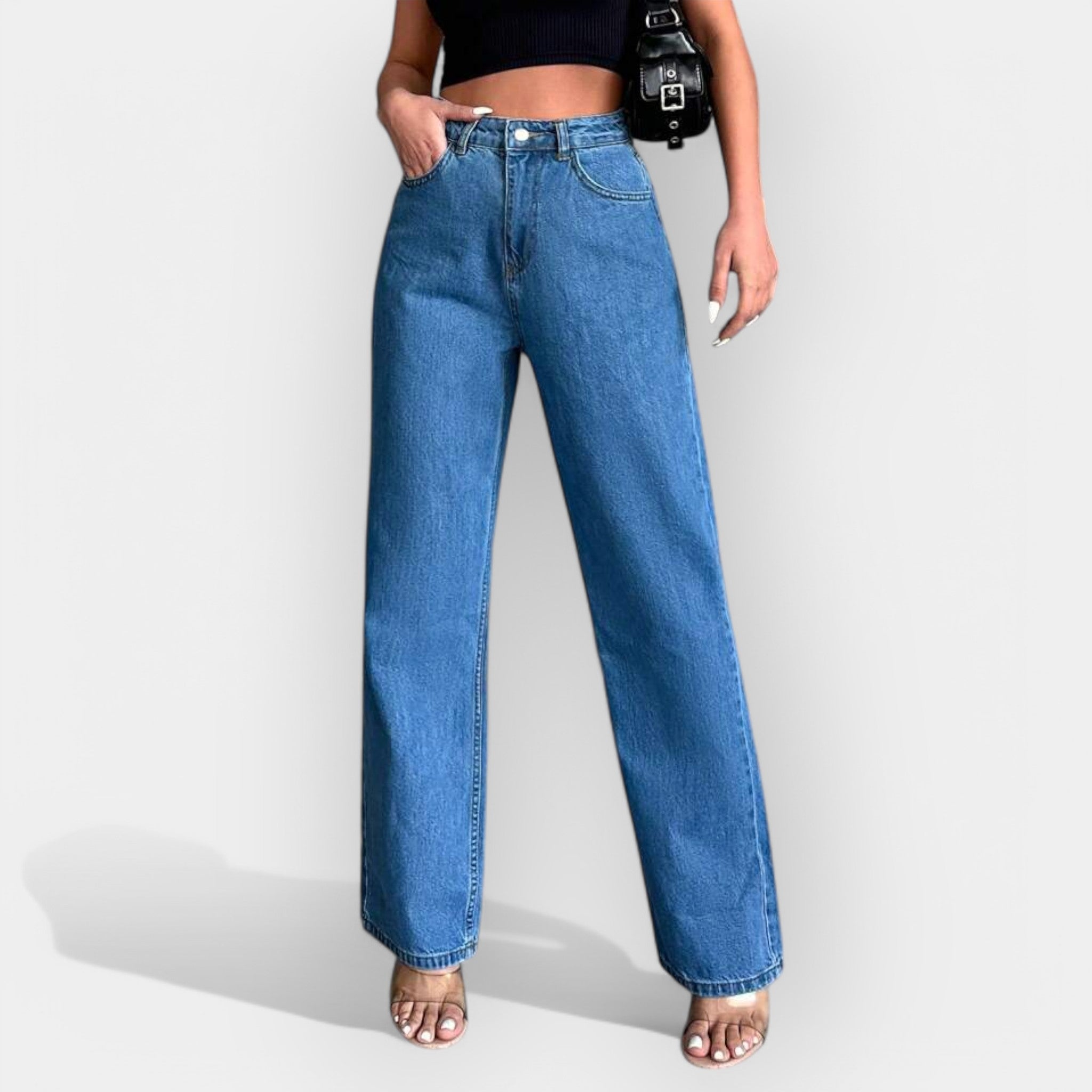 Jeans de Cintura Alta con Corte Amplio