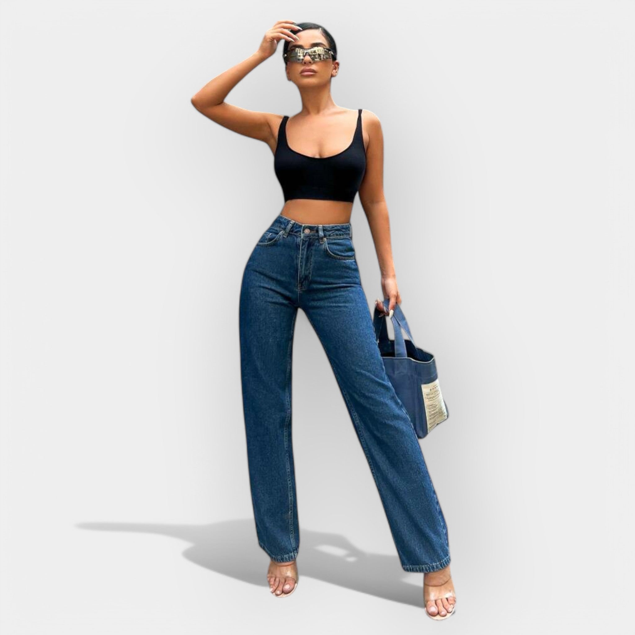 Jeans de Cintura Alta con Corte Amplio