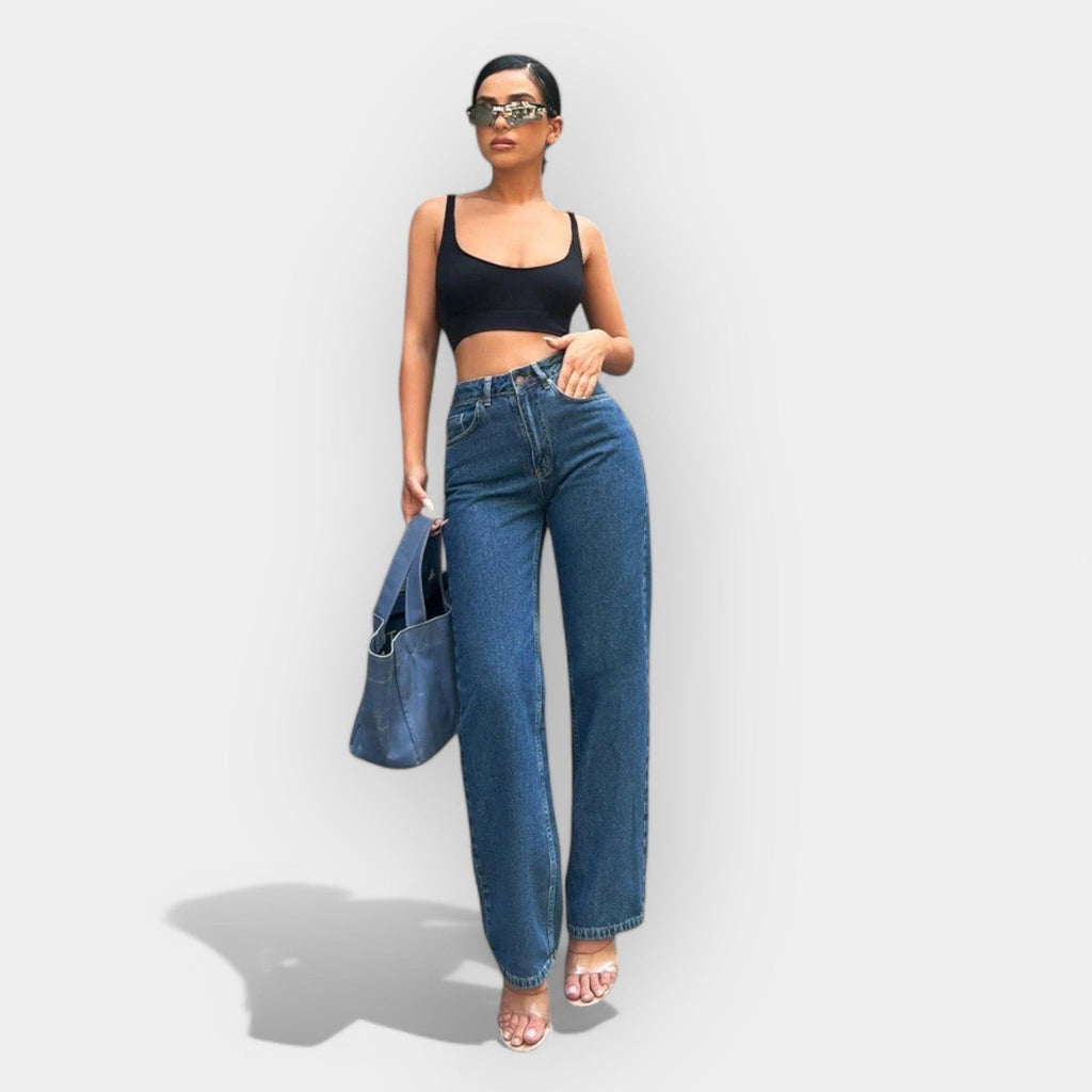 Jeans de Cintura Alta con Corte Amplio