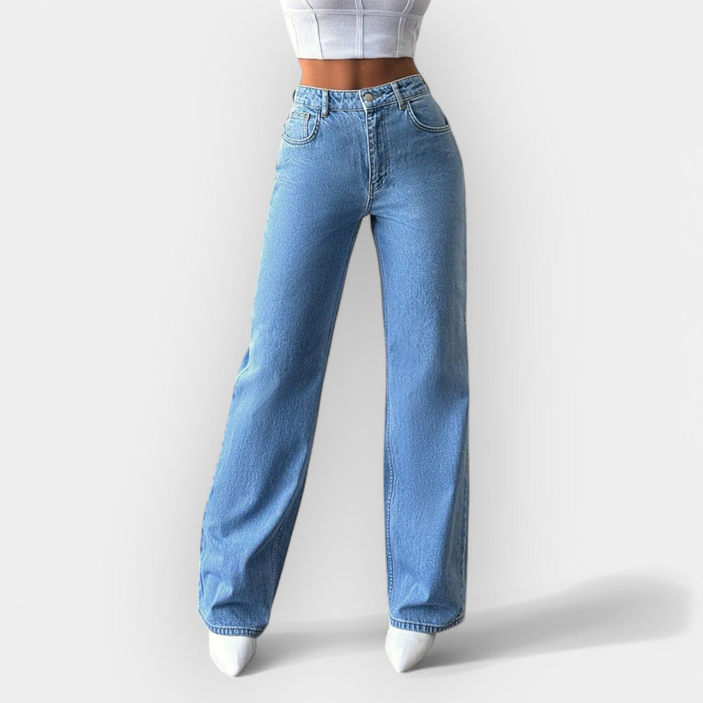 Jeans de Cintura Alta con Corte Amplio