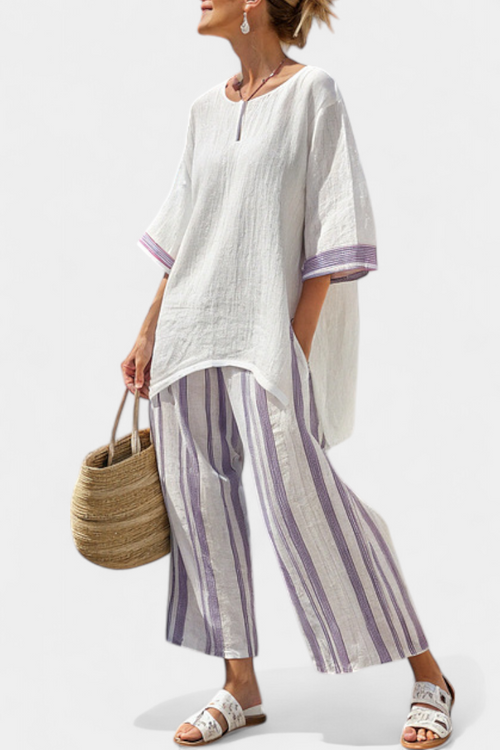 Allegra — Camiseta cómoda y pantalones rayados de bambú