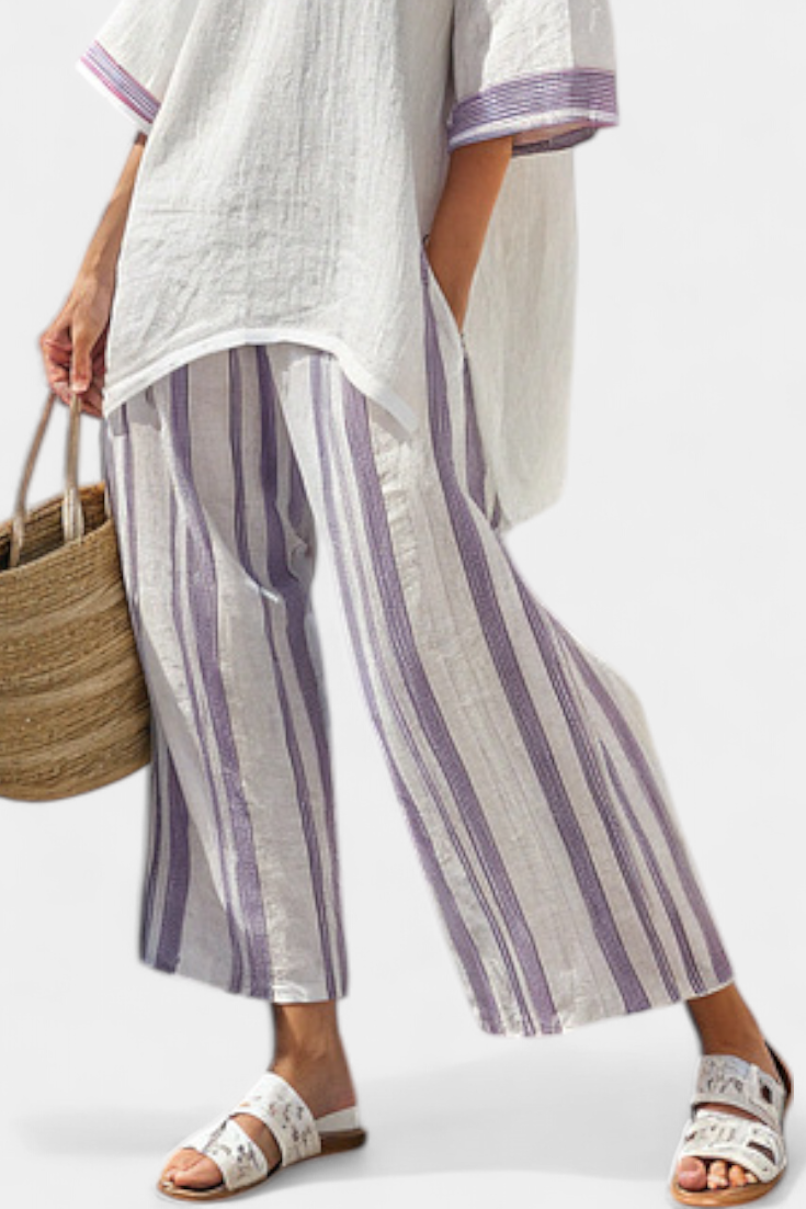 Allegra — Camiseta cómoda y pantalones rayados de bambú