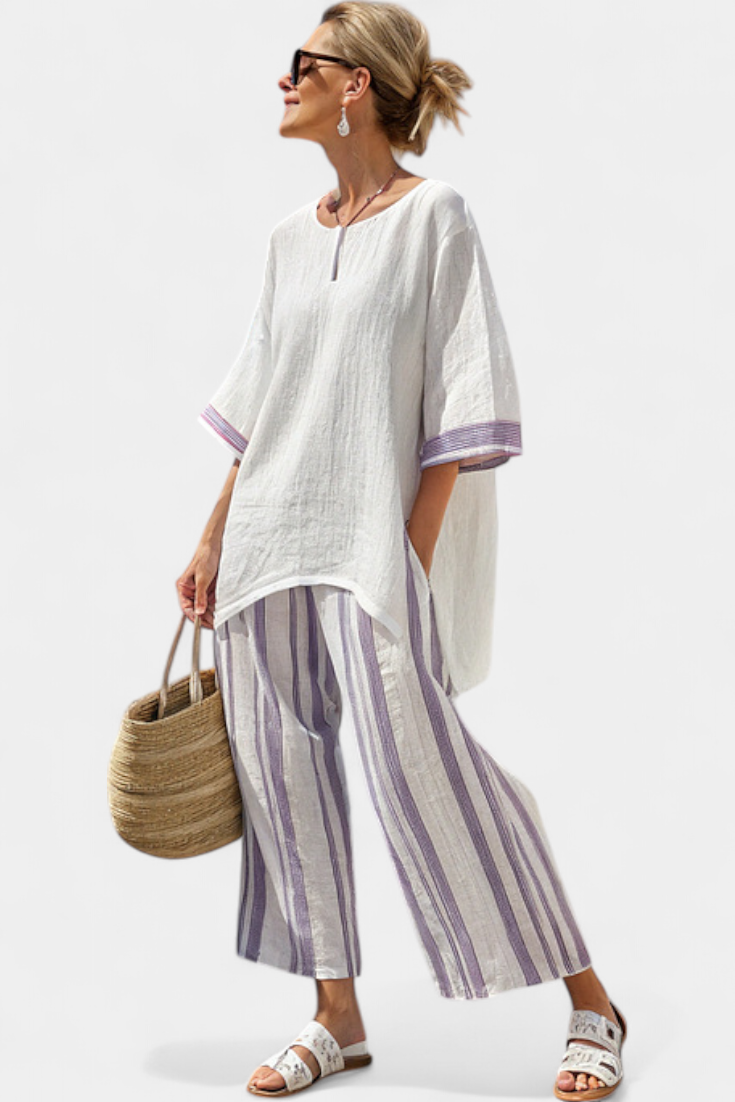 Allegra — Camiseta cómoda y pantalones rayados de bambú