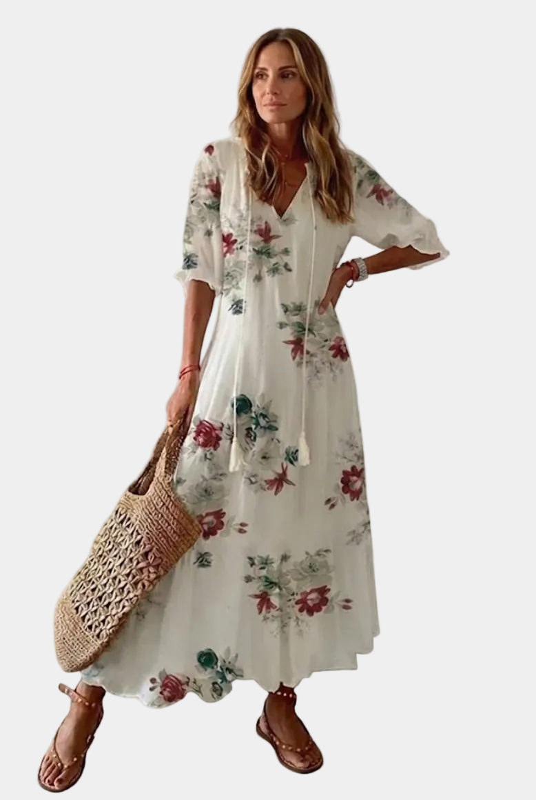 Kleoniki - Elegante vestido maxi de terciopelo con flores