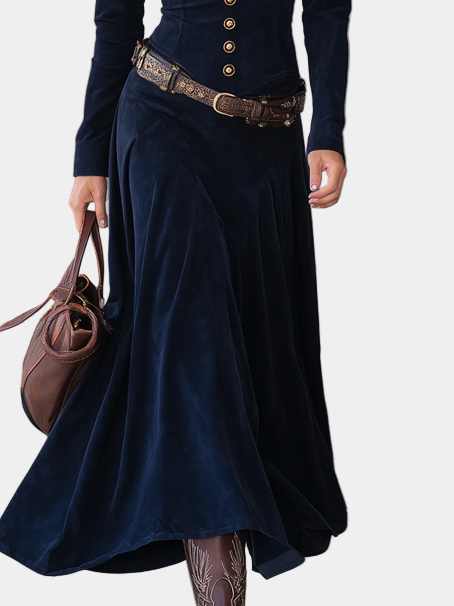 Cristina - Vestido de ante ancho con abertura