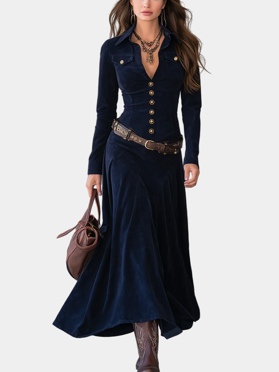 Cristina - Vestido de ante ancho con abertura