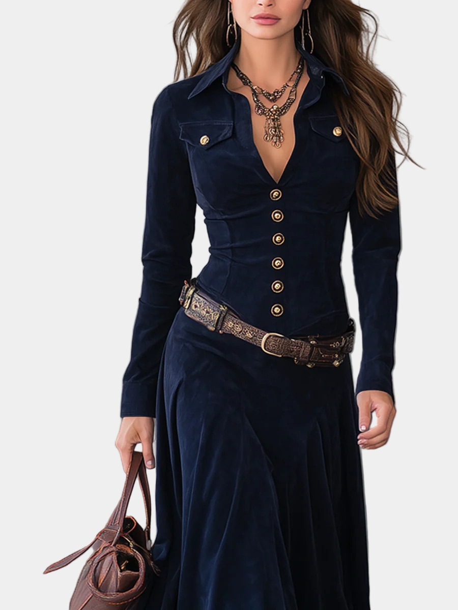 Cristina - Vestido de ante ancho con abertura