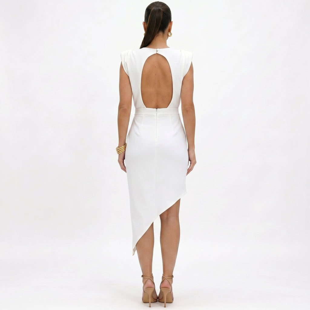 Lana - Vestido asimétrico con hombros estructurados