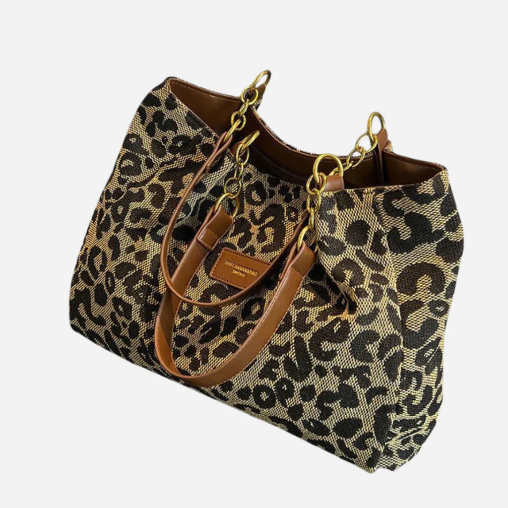 Impresionante bolsa de compras de lona con diseño de leopardo