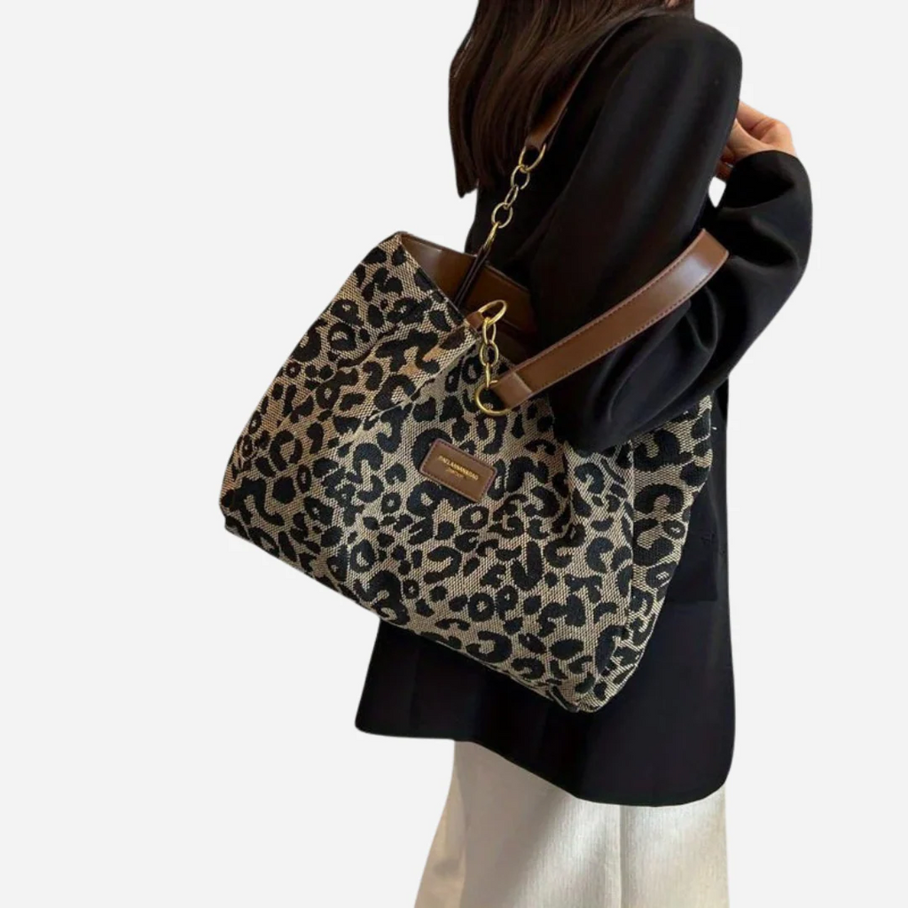 Impresionante bolsa de compras de lona con diseño de leopardo