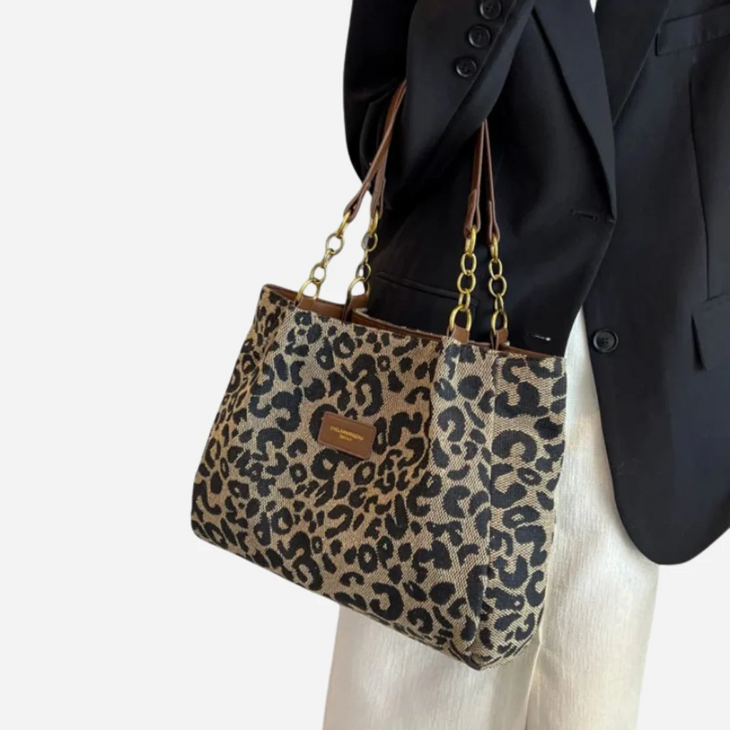 Impresionante bolsa de compras de lona con diseño de leopardo
